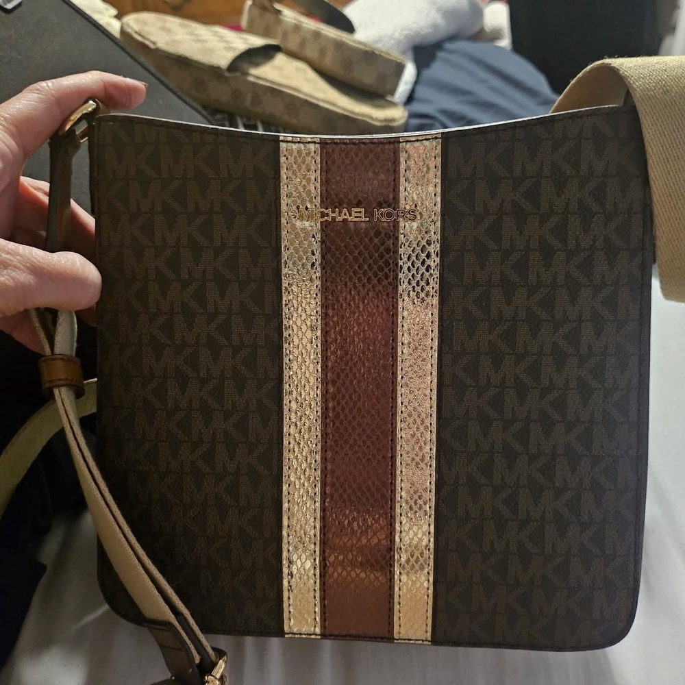 Michael Kors Dark Brown and Gold Messenger Bag